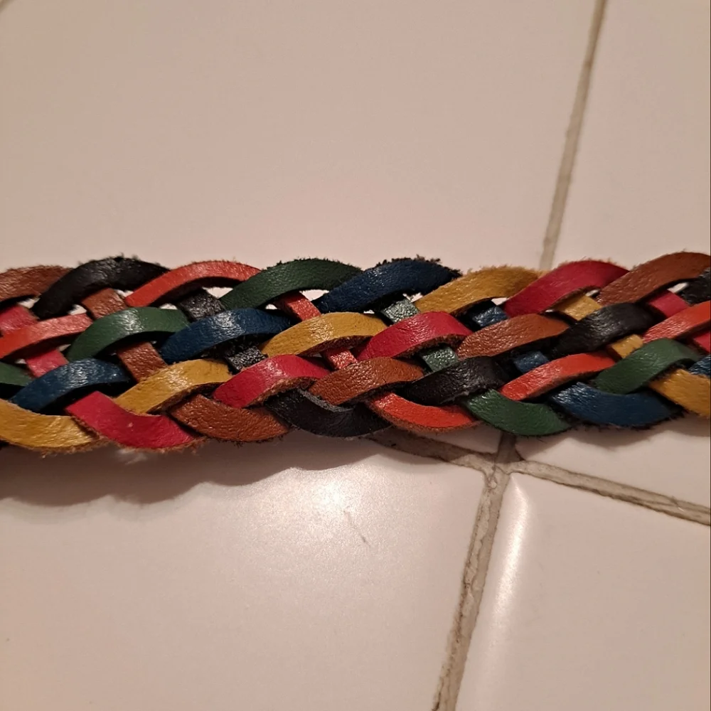Arizona woven leather belt colorful rainbow gold braided belt size small vintage